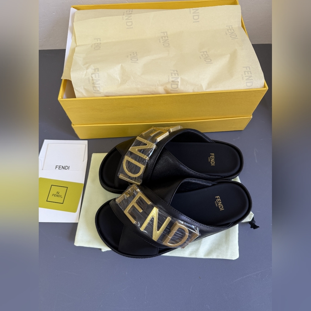 Fendi Black and Gold Sandals